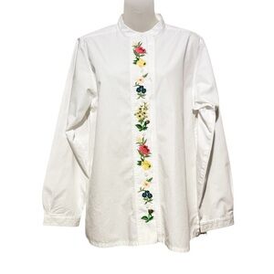 Orvis Cotton Button Down with Floral Embroidery